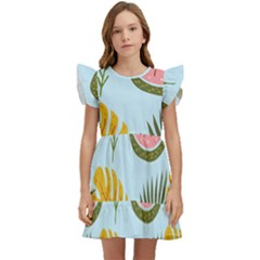 Watermelon Leaves Fruit Foliage Kids  Winged Sleeve Dress by Apen