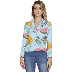 Watermelon Leaves Fruit Foliage Women s Long Sleeve Revers Collar Cropped Jacket by Apen