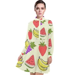 Fruits Pattern Background Food Long Sleeve Chiffon Shirt Dress