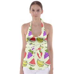 Fruits Pattern Background Food Tie Back Tankini Top by Apen