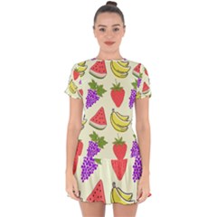 Fruits Pattern Background Food Drop Hem Mini Chiffon Dress