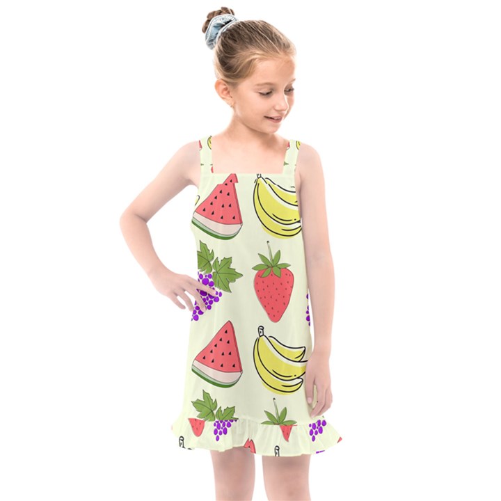 Fruits Pattern Background Food Kids  Overall Dress