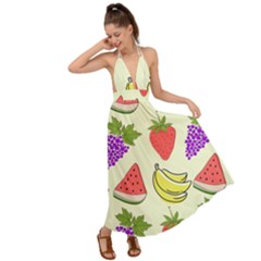 Fruits Pattern Background Food Backless Maxi Beach Dress by Apen