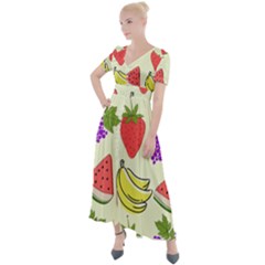 Fruits Pattern Background Food Button Up Short Sleeve Maxi Dress by Apen