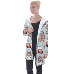 Christmas Cartoon Pattern Longline Hooded Cardigan by Apen