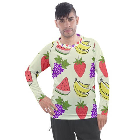 Fruits Pattern Background Food Men s Pique Long Sleeve T-shirt by Apen