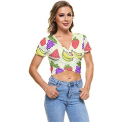 Fruits Pattern Background Food Short Sleeve Foldover T-Shirt