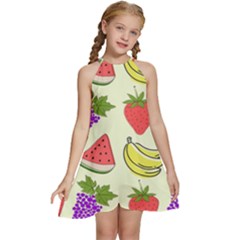 Fruits Pattern Background Food Kids  Halter Collar Waist Tie Chiffon Dress by Apen