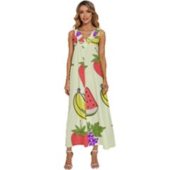 Fruits Pattern Background Food V-Neck Sleeveless Loose Fit Overalls