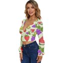 Fruits Pattern Background Food Long Sleeve Deep-V Velour Top View2