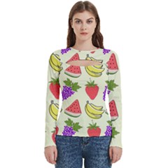 Fruits Pattern Background Food Women s Cut Out Long Sleeve T-Shirt