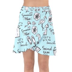 June Doodle Tropical Beach Sand Wrap Front Skirt by Apen