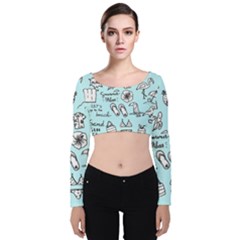 June Doodle Tropical Beach Sand Velvet Long Sleeve Crop Top by Apen