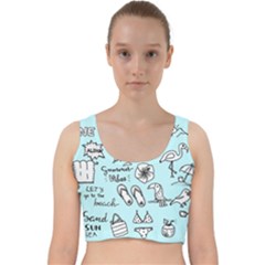 June Doodle Tropical Beach Sand Velvet Racer Back Crop Top by Apen