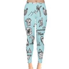 June Doodle Tropical Beach Sand Inside Out Leggings by Apen