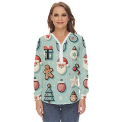 Christmas Decoration Angel Zip Up Long Sleeve Blouse