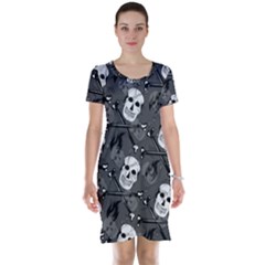 Skull Skeleton Pattern Texture Short Sleeve Nightdress by Apen