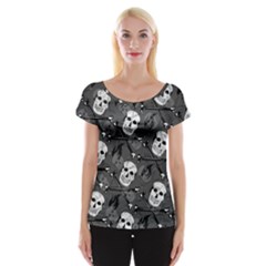 Skull Skeleton Pattern Texture Cap Sleeve Top