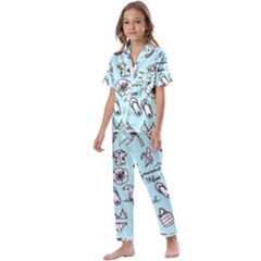 June Doodle Tropical Beach Sand Kids  Satin Short Sleeve Pajamas Set by Apen