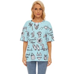 June Doodle Tropical Beach Sand Oversized Basic T-shirt by Apen