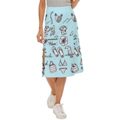 June Doodle Tropical Beach Sand Midi Panel Skirt