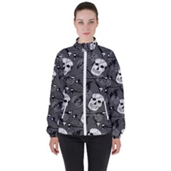 Skull Skeleton Pattern Texture Women s High Neck Windbreaker by Apen