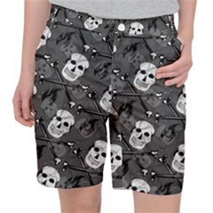 Skull Skeleton Pattern Texture Women s Pocket Shorts by Apen