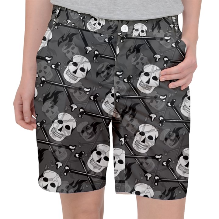 Skull Skeleton Pattern Texture Women s Pocket Shorts