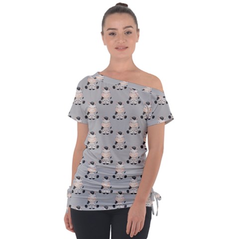 Zebra Wildlife Animal Mammal Off Shoulder Tie-up T-shirt by Apen