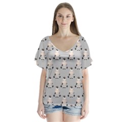 Zebra Wildlife Animal Mammal V-neck Flutter Sleeve Top by Apen