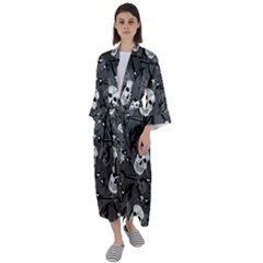 Skull Skeleton Pattern Texture Maxi Satin Kimono by Apen