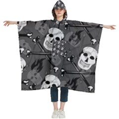 Skull Skeleton Pattern Texture Women s Hooded Rain Ponchos by Apen