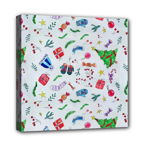 New Year Christmas Winter Pattern Mini Canvas 8  X 8  (stretched) by Apen