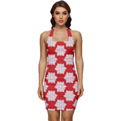 Christmas Snowflakes Background Pattern Sleeveless Wide Square Neckline Ruched Bodycon Dress by Apen