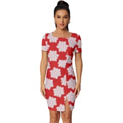 Christmas Snowflakes Background Pattern Fitted Knot Split End Bodycon Dress by Apen