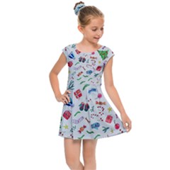 New Year Christmas Winter Pattern Kids  Cap Sleeve Dress by Apen