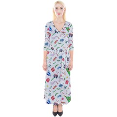 New Year Christmas Winter Pattern Quarter Sleeve Wrap Maxi Dress by Apen