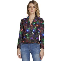 Christmas Lights Women s Long Sleeve Revers Collar Cropped Jacket