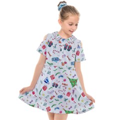 New Year Christmas Winter Pattern Kids  Short Sleeve Shirt Dress by Apen