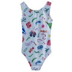 New Year Christmas Winter Pattern Kids  Cut-out Back One Piece Swimsuit by Apen