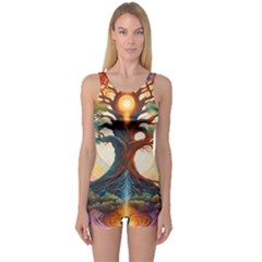 Tree Cosmic Spiritual Meditation One Piece Boyleg Swimsuit by Apen