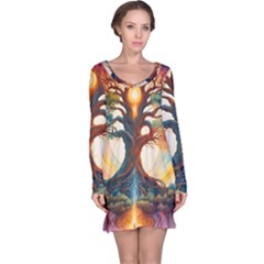 Tree Cosmic Spiritual Meditation Long Sleeve Nightdress by Apen