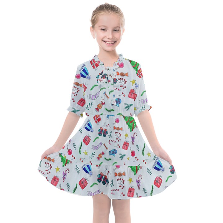 New Year Christmas Winter Pattern Kids  All Frills Chiffon Dress