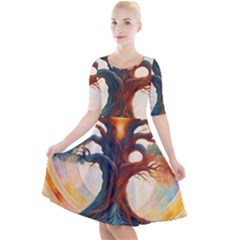 Tree Cosmic Spiritual Meditation Quarter Sleeve A-line Dress by Apen