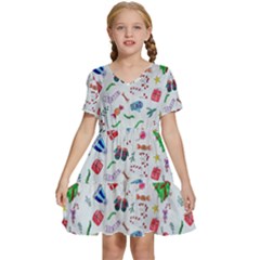 New Year Christmas Winter Pattern Kids  Short Sleeve Tiered Mini Dress by Apen