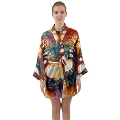 Tree Cosmic Spiritual Meditation Long Sleeve Satin Kimono by Apen