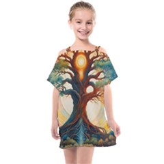 Tree Cosmic Spiritual Meditation Kids  One Piece Chiffon Dress by Apen