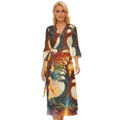 Tree Cosmic Spiritual Meditation Midsummer Wrap Dress by Apen