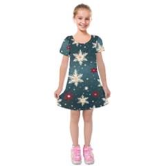 Snowflakes Winter Snow Kids  Short Sleeve Velvet Dress by Apen