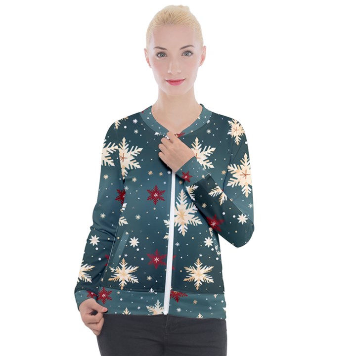 Snowflakes Winter Snow Casual Zip Up Jacket